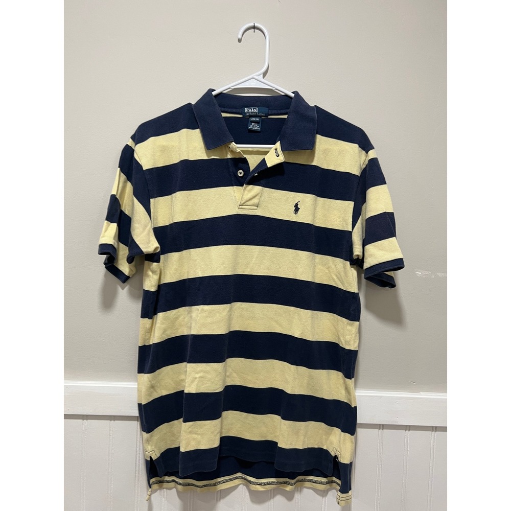 Polo Ralph Lauren Striped Polo Shirt Yellow Blue Youth Boy Size L (16/18)